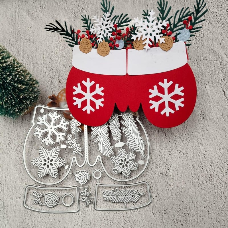 Feemkota Christmas Mitten Wreath Die Cuts for Card Making Glove Stamps Cutting Dies for DIY Paper Scrapbooking Crafts Embossing Festival Decorations - Image 3